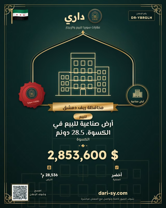 أرض صناعية للبيع في الكسوة، 28.5 دونم